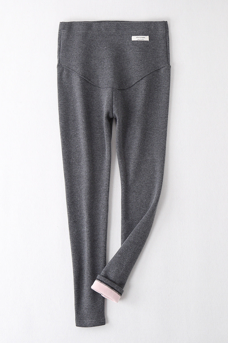 Silver Fox velvet thickened maternity leggings in black, featuring a stretchy pregnant women's waistband