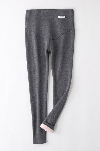 Silver Fox velvet thickened maternity leggings in black, featuring a stretchy pregnant women's waistband