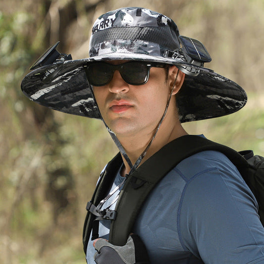 Long endurance lithium battery fan solar charging wind and sun protection hat - side view