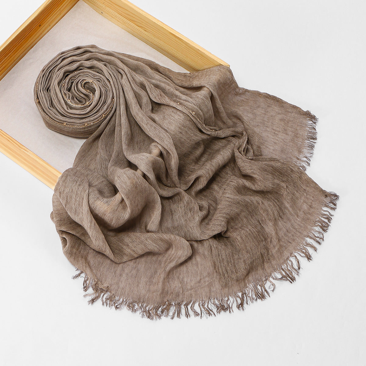Cross-border Arrival rayon crinkle long scarf with chain pattern and fringed edges