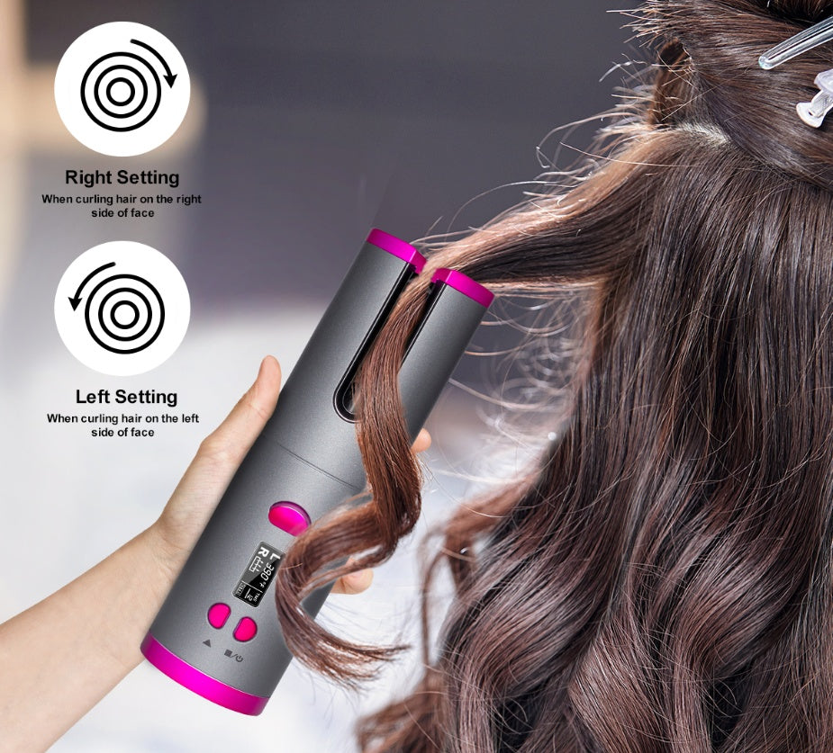 Wireless USB charging curling iron with multifunctional curler design, shown in black