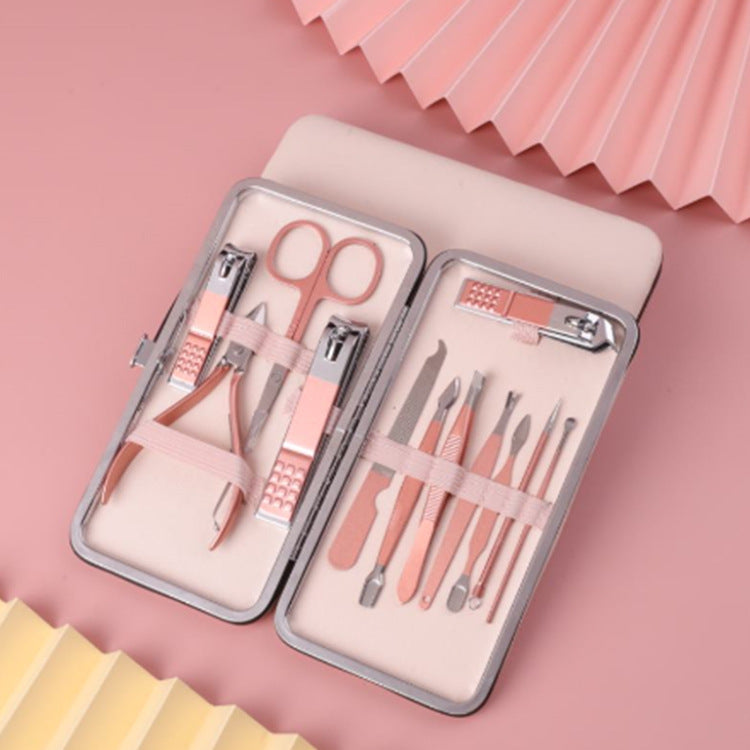 Nail manicure pedicure set with scissors and grooming care tools