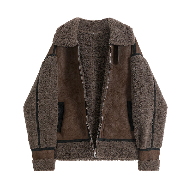 Women's fashion fur integrated short coat in close-up view