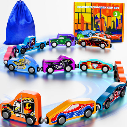 Magnetic Superhero Train for Toddlers: 11-Piece Set