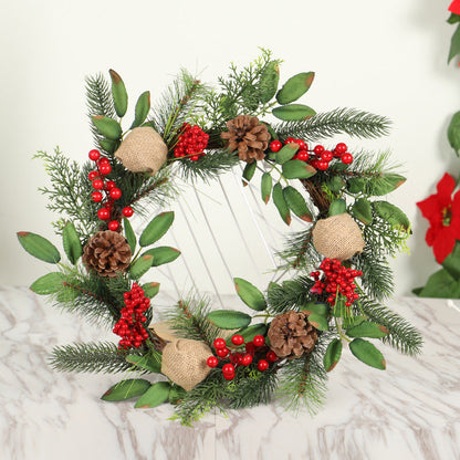 Christmas wreath clover wreath made of natural pine with frosted foliage for seasonal decoration