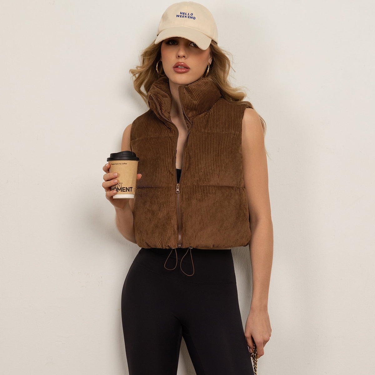 Cropped stand-collar sleeveless jacket vest by My Store in a modern layered design
