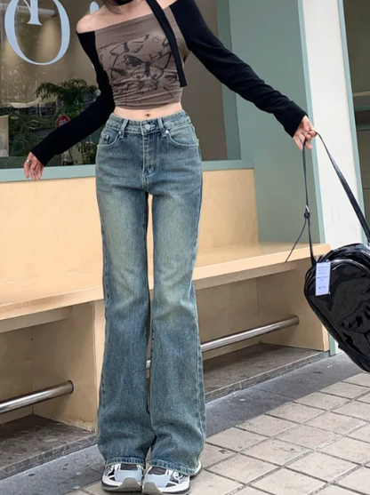 Back-upMyFilesNow® Classic Wide-Leg Jeans showing mid-rise fit, light wash denim, and wide-leg cut on a model.