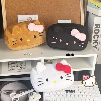 Cute caramel cat pencil case with cartoon design and zipper closure