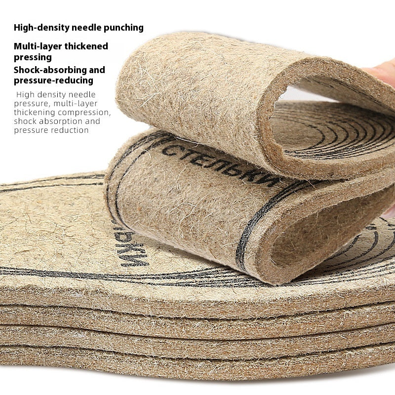 Wool carpet insole with slow-pressure cushioning, multi-code segments, and customizable fit