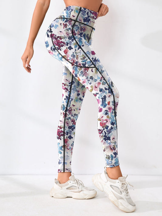 Women's high-waisted digital print yoga pants with tummy control and hip-lifting fit for outdoor fitness