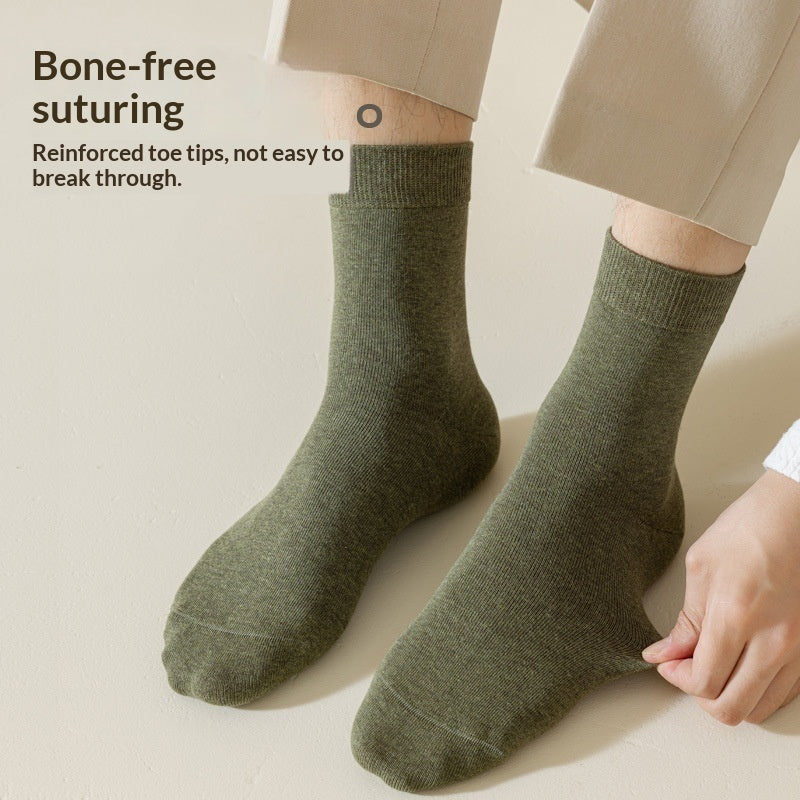 Men's cotton sweat-absorbent deodorizing antibacterial mid-calf socks, white pair shown on a plain background