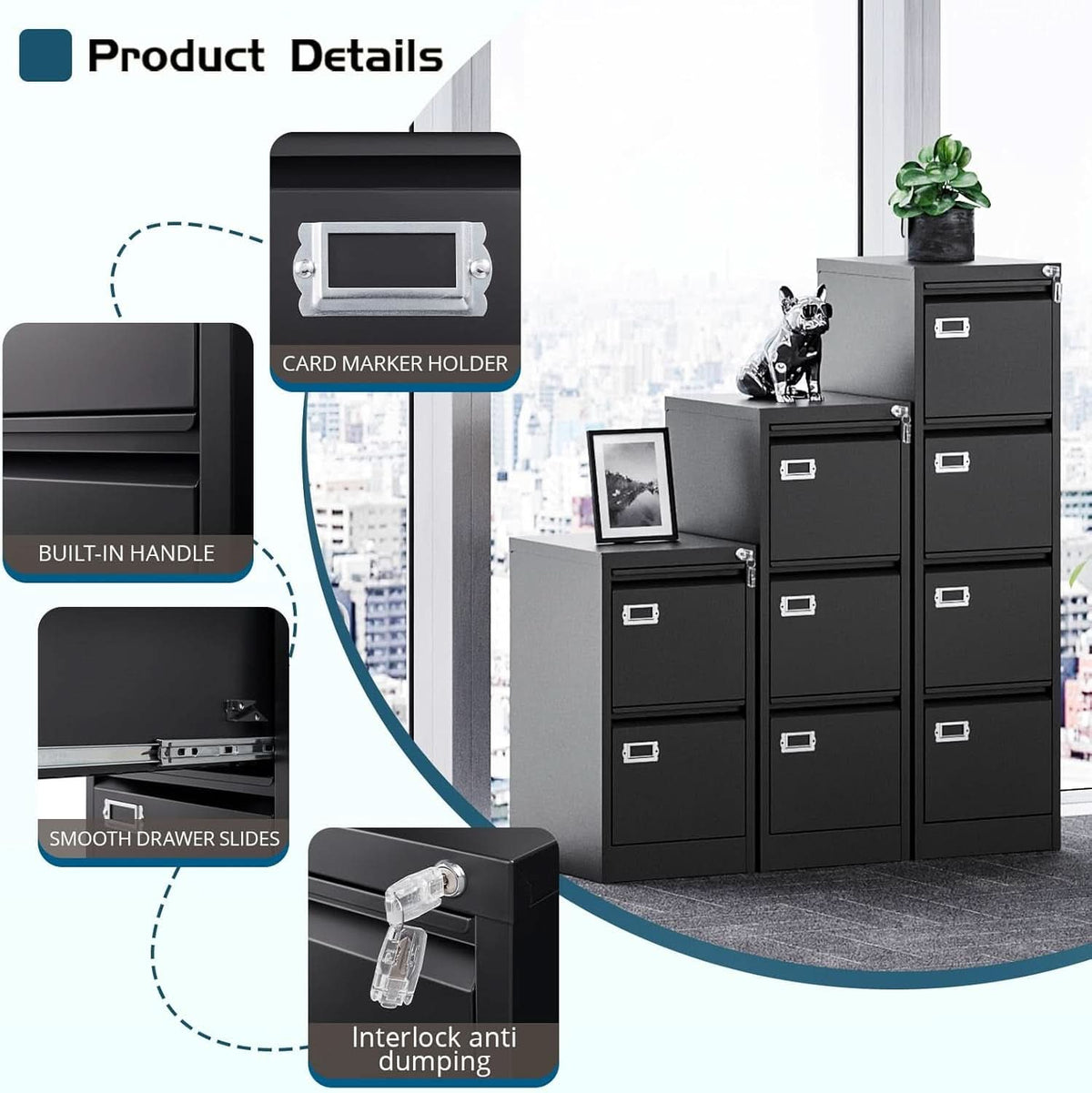 Four-drawer Locking Filing Cabinet from ShipItFurniture, ideal for home office storage with secure locking drawers.