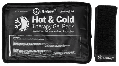 iReliev premium reusable hot and cold therapy gel pack with securement straps for targeted pain relief and temperature therapy.