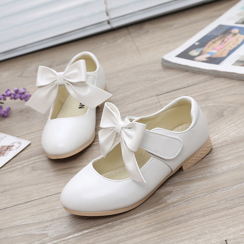 White leather girls' princess shoes with bowknot detail by My Store