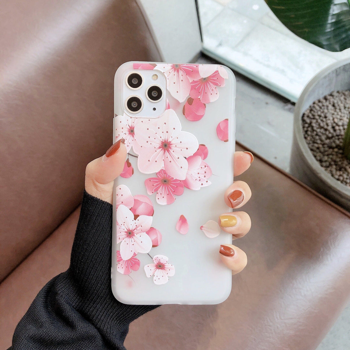 Frosted transparent creative flower phone case with delicate floral design