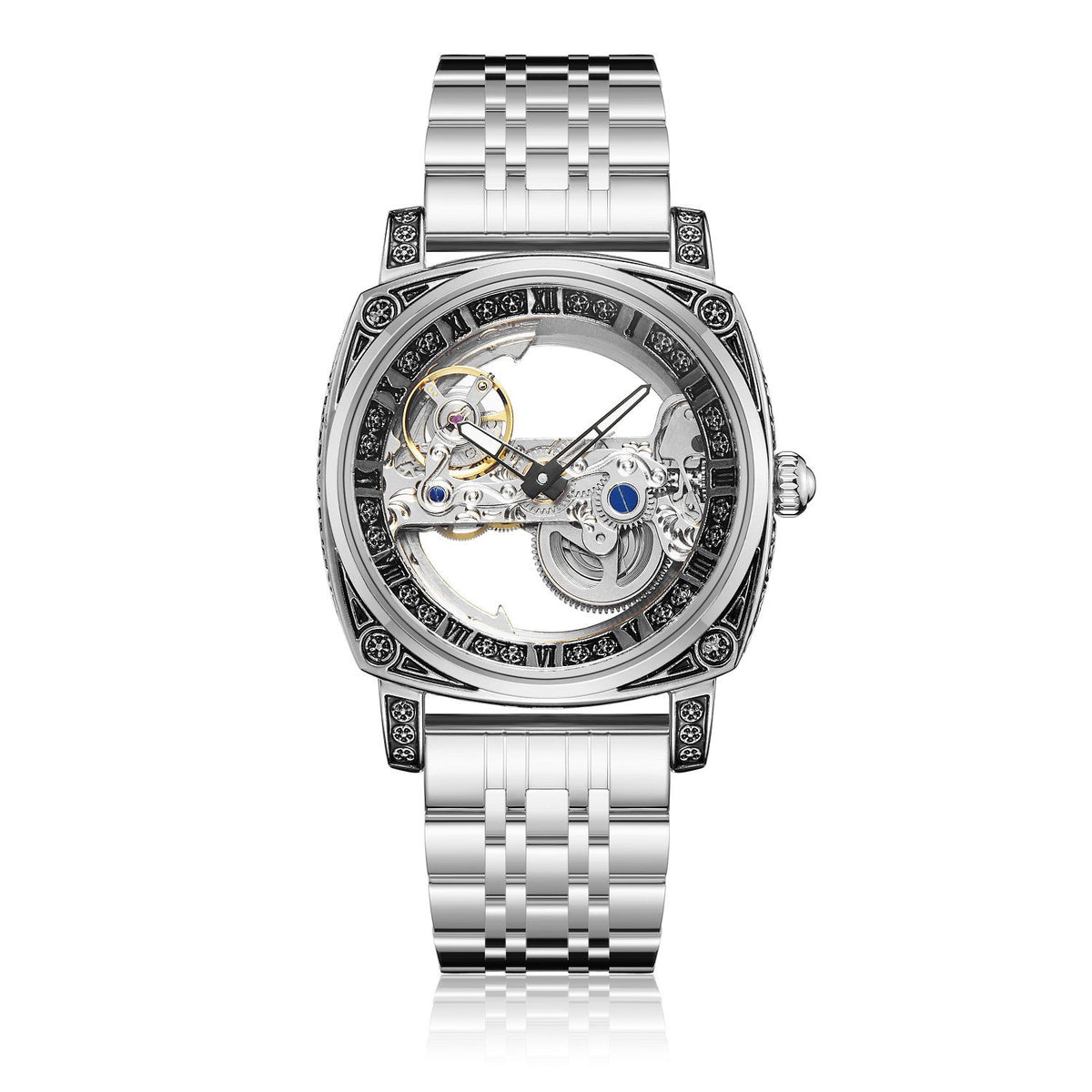 Relief-embossed vintage luminous self-winding mechanical watch, detailed dial and classic design