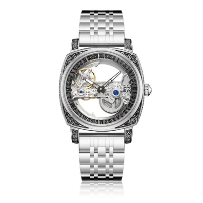 Relief-embossed vintage luminous self-winding mechanical watch, detailed dial and classic design