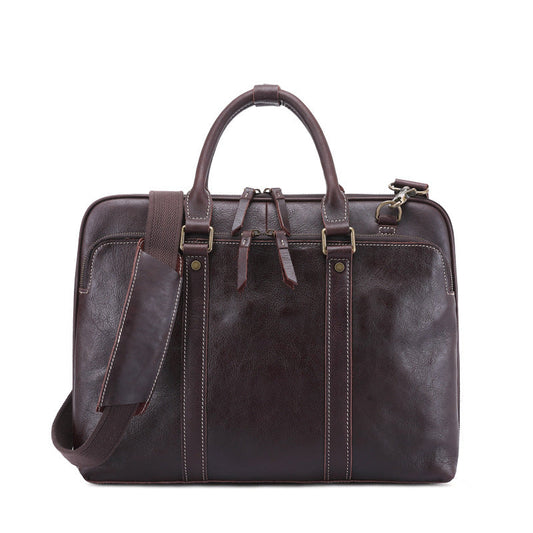 Men's leather briefcase shoulder crossbody bag with structured design and adjustable strap