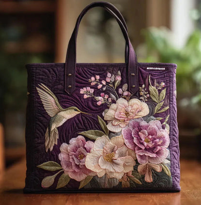 Digital-print quilting tote bag in commuter casual cotton-padded jacket style, shown from the front