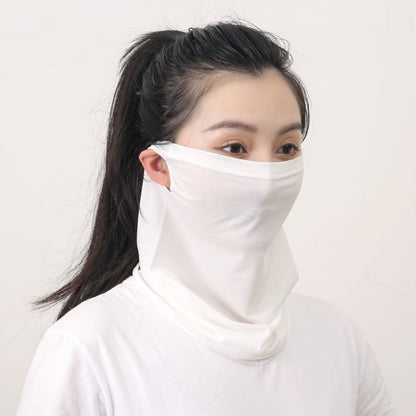 Ice silk UV protection mask for sun protection, shown in light blue fabric with water-resistant texture
