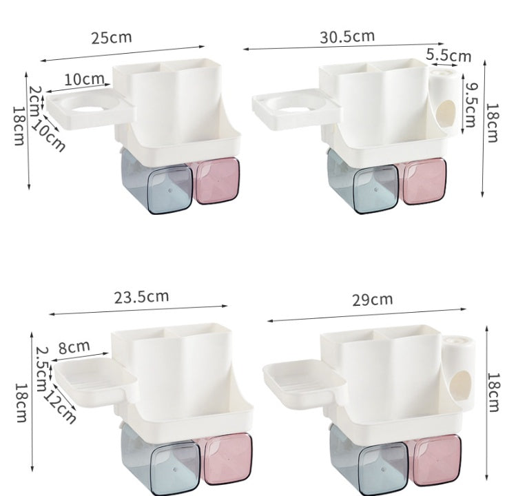 Toothbrush holder and bathroom shelving toiletry set with perforation-free suction wall mount