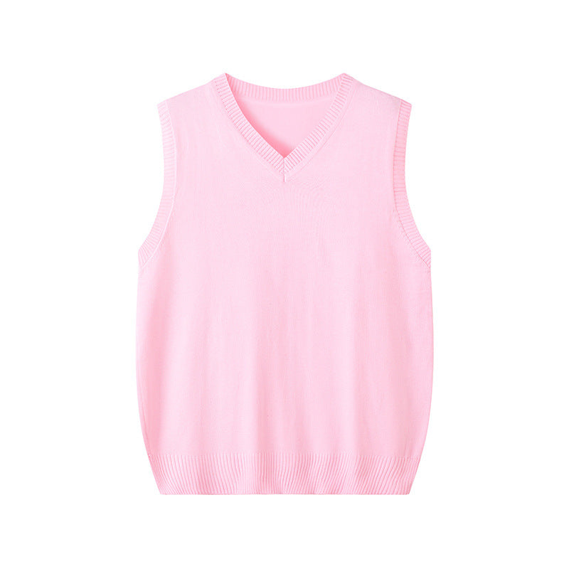 Fashionable V-neck pullover knit vest for early spring in a classic sleeveless design