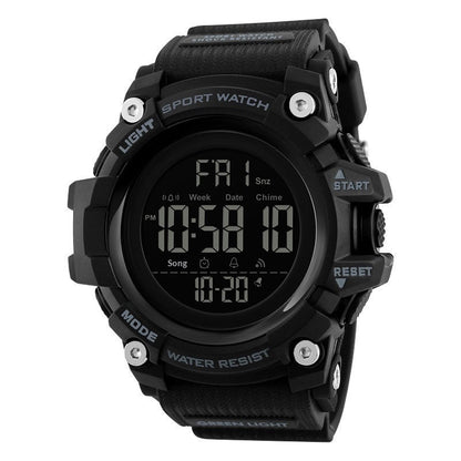 Men's outdoor sports electronic multi-function watch with digital display and durable black design