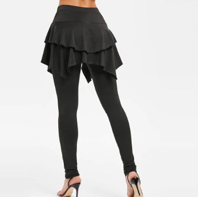 Tiered ruffle skirted legging with layered skirt detail and stretch leggings underneath