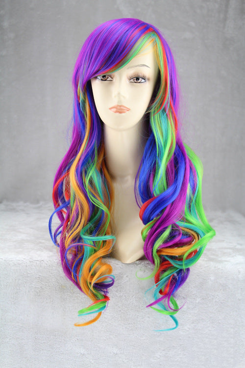 Colorful rainbow gradient hairstyle with vibrant multicolor tones and blended strands