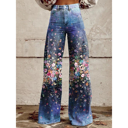 Women's thin faux denim straight-leg pants by My Store in a classic casual style
