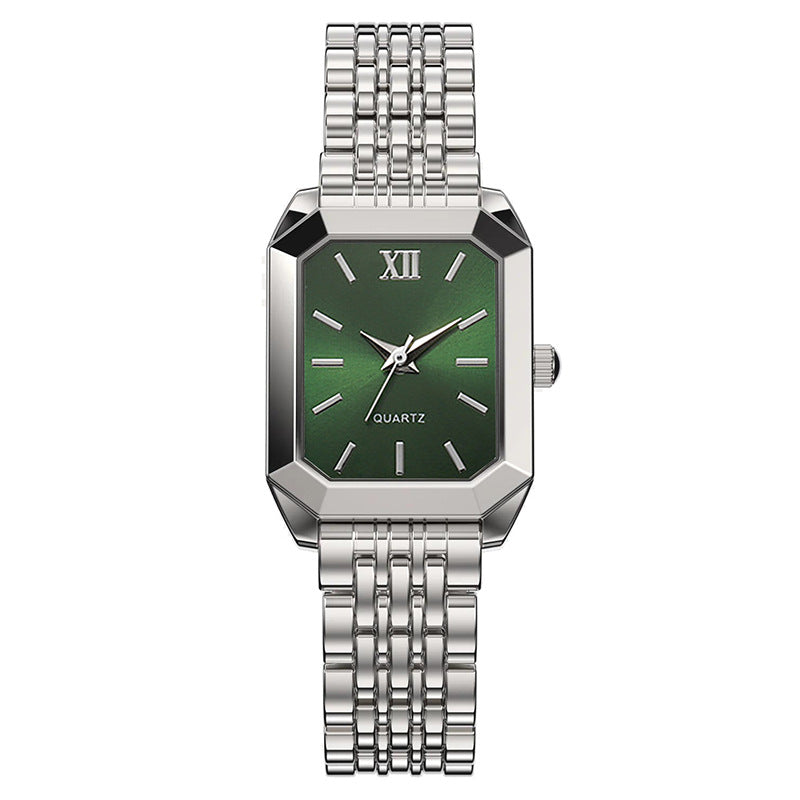 Student minimalist square quartz watch in a sleek fashion design with a clear analog dial and adjustable strap