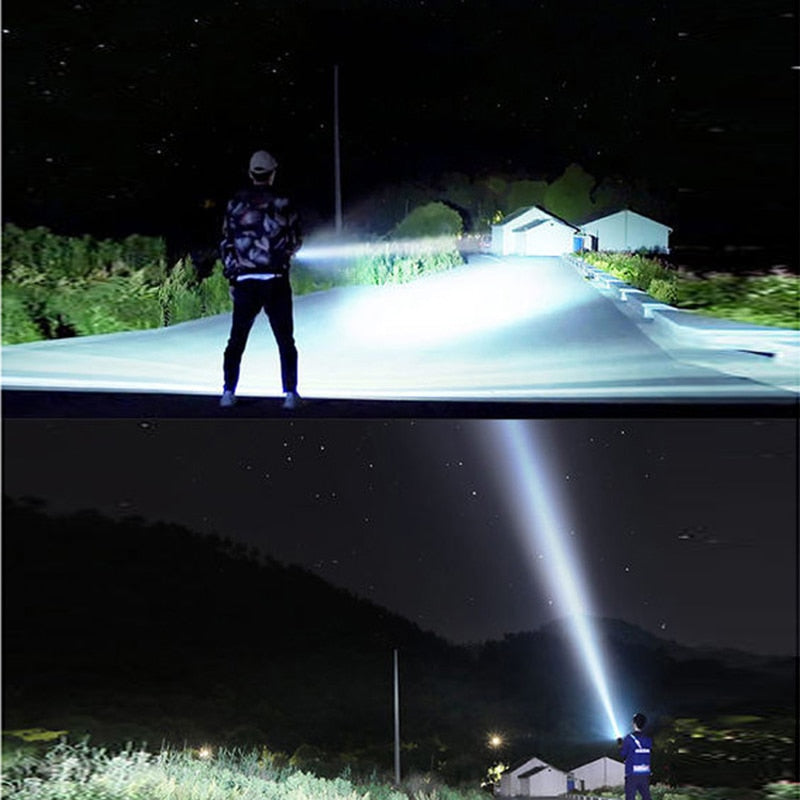 XHP90 powerful LED flashlight with XHP50 tactical torch design, black handheld body