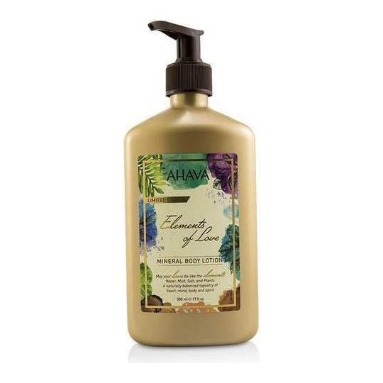 Ahava Elements of Love mineral body lotion in 17 oz bottle, featuring a sleek design and hydrating formula.