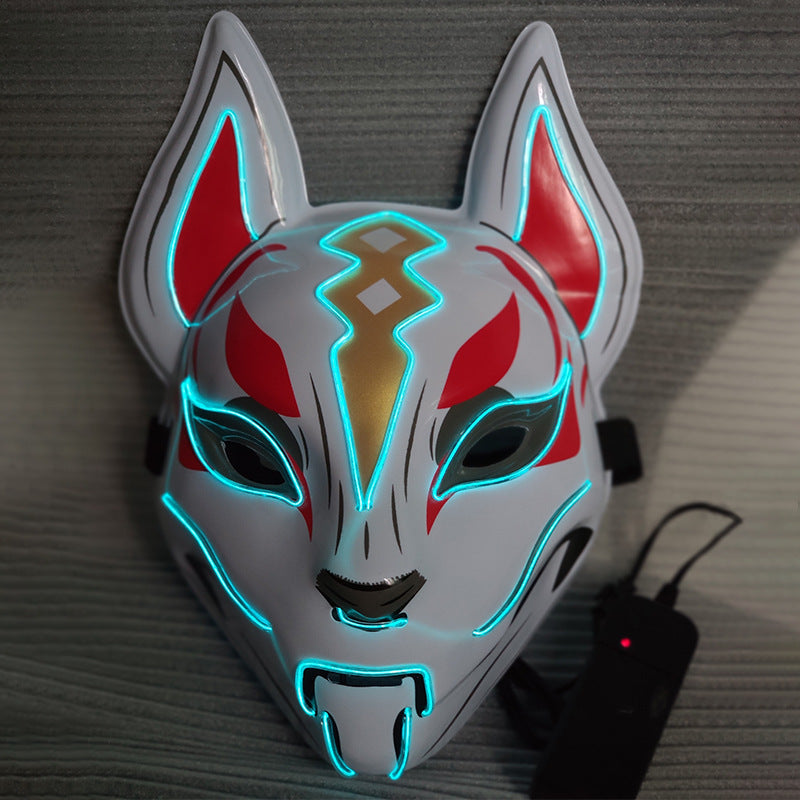 Glowing demon slayer cat face mask for women with cold light fox design, masquerade cosplay prop