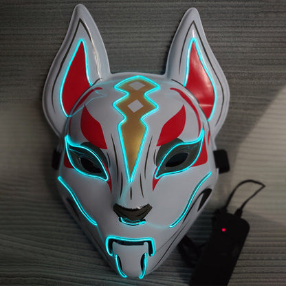 Glowing demon slayer cat face mask for women with cold light fox design, masquerade cosplay prop