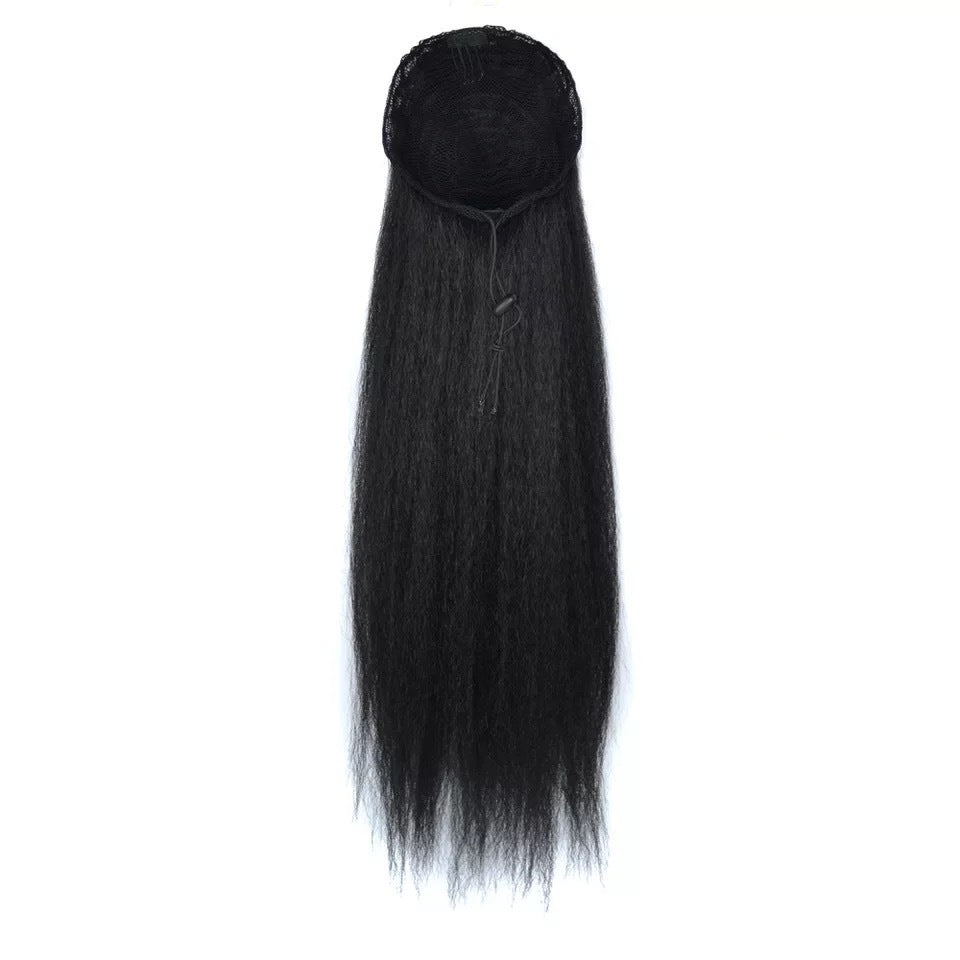 Corn hot stretch net fiber ponytail extension in a textured cornrow style, close-up view
