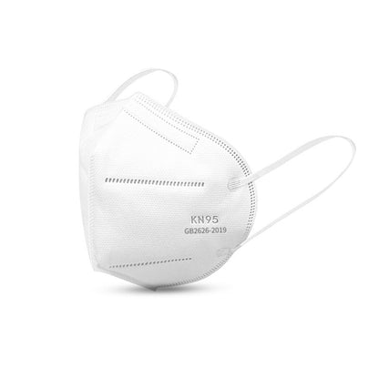Dust-proof industrial-grade KN95 mask individually packaged with sponge strip; folded white mask shown front-facing