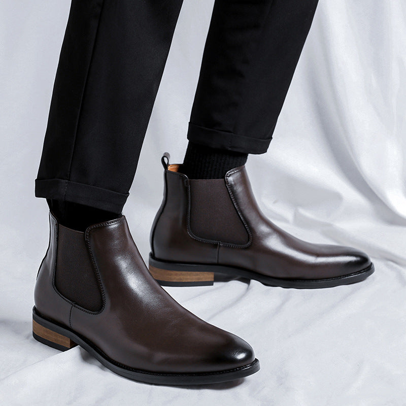Men's black high-top pointed-toe leather boots by My Store
