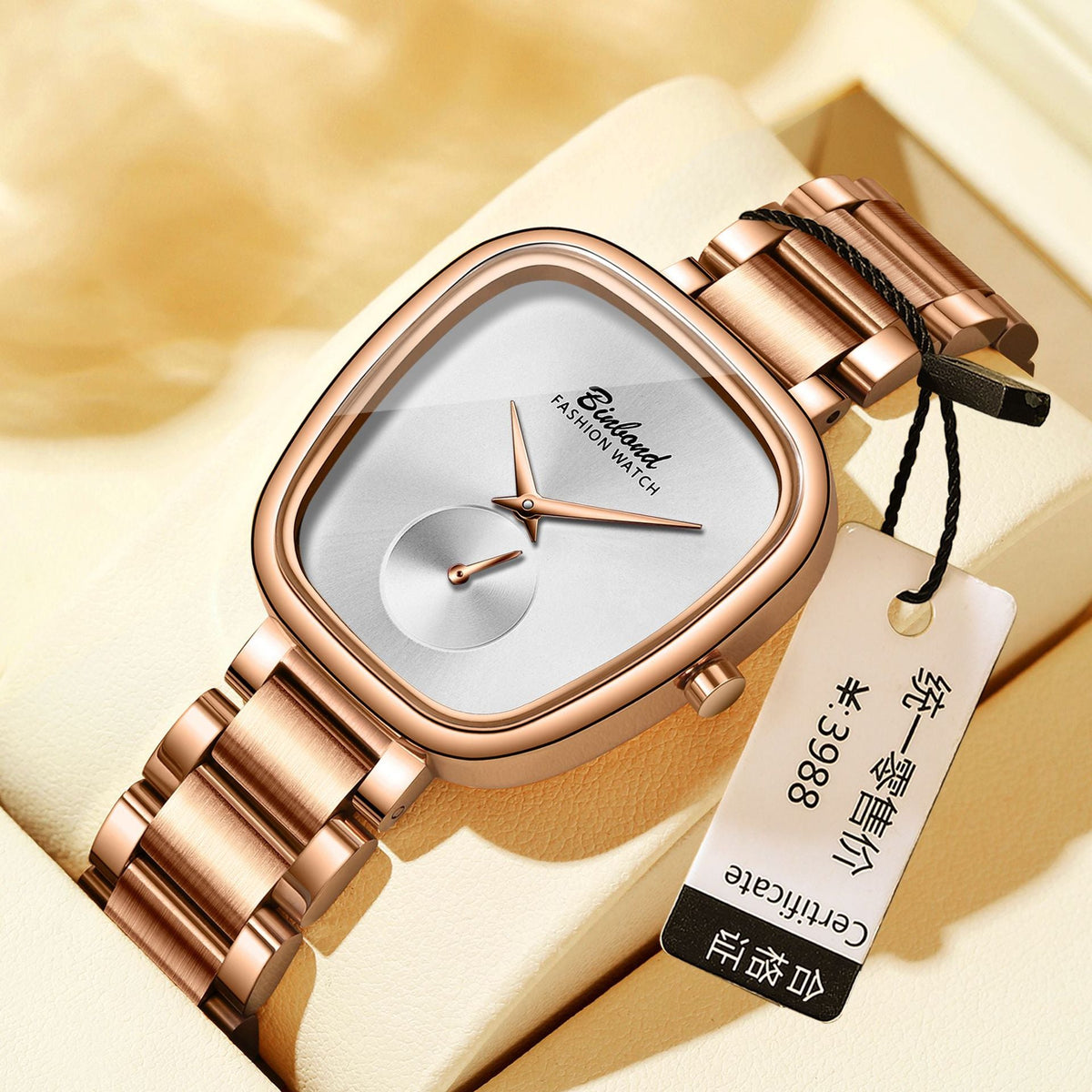 Women's waterproof stainless steel quartz watch with a sleek metal band and clear analog dial