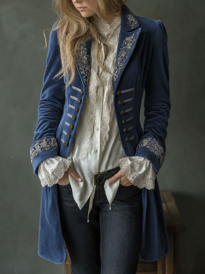 Women's long-sleeve solid-color patchwork lace gold-velvet coat by My Store