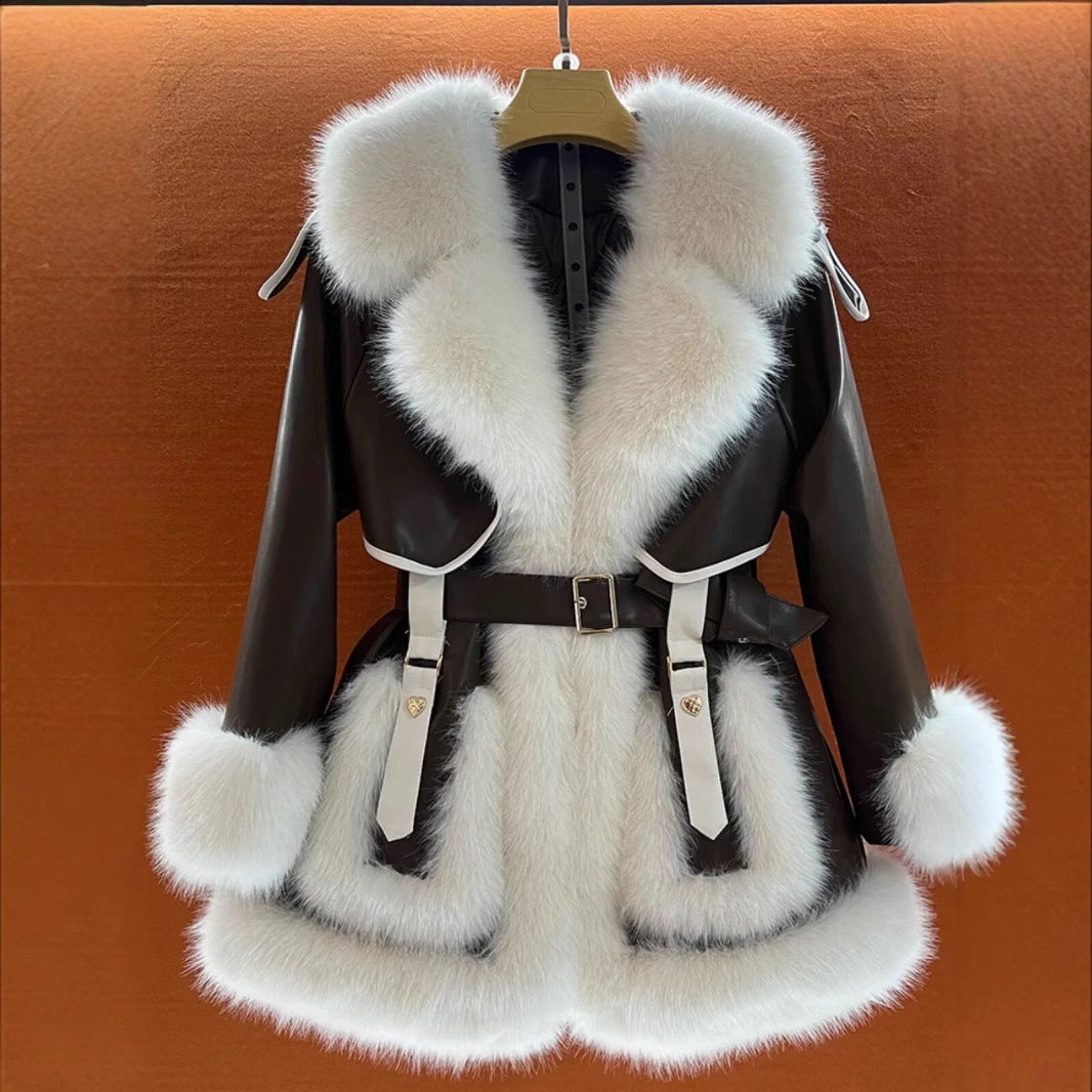Elegant women's fur coat with oversized fur collar