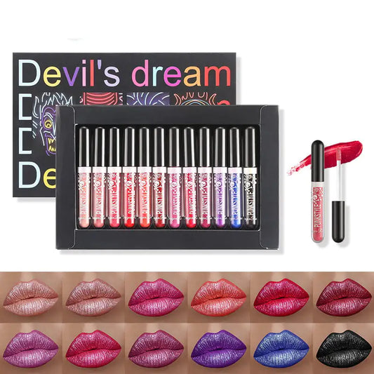 12Pcs Waterproof Liquid Lipstick Set - Long-Lasting Non-Sticky Colors for Stunning Halloween Looks