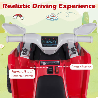 Kids electric ride-on ATV quad with detachable trailer in red, featuring sturdy wheels, safety seat, and realistic design.