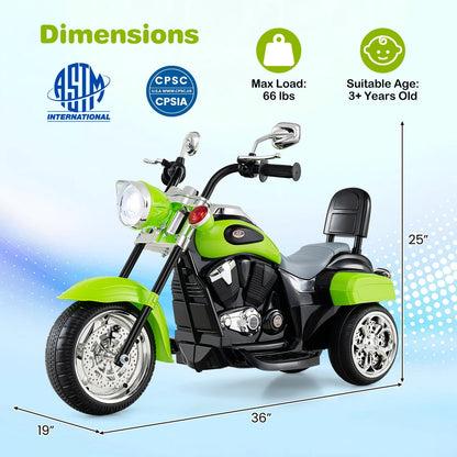 Three-wheel electric ride-on toy motorcycle for toddlers by GBruno Store, featuring a colorful, sturdy design for young children aged 3+.