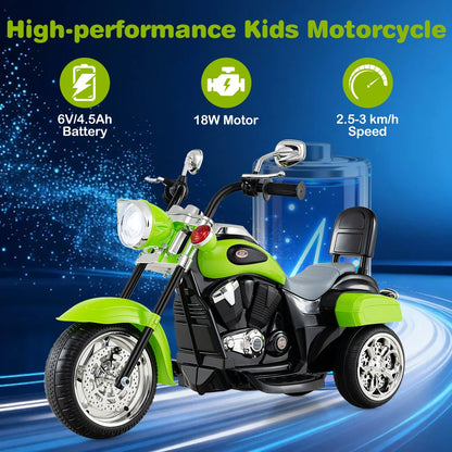 3-wheel electric ride-on motorcycle toy for toddlers by GBruno Store, featuring a colorful design and safety features for ages 3 and up.
