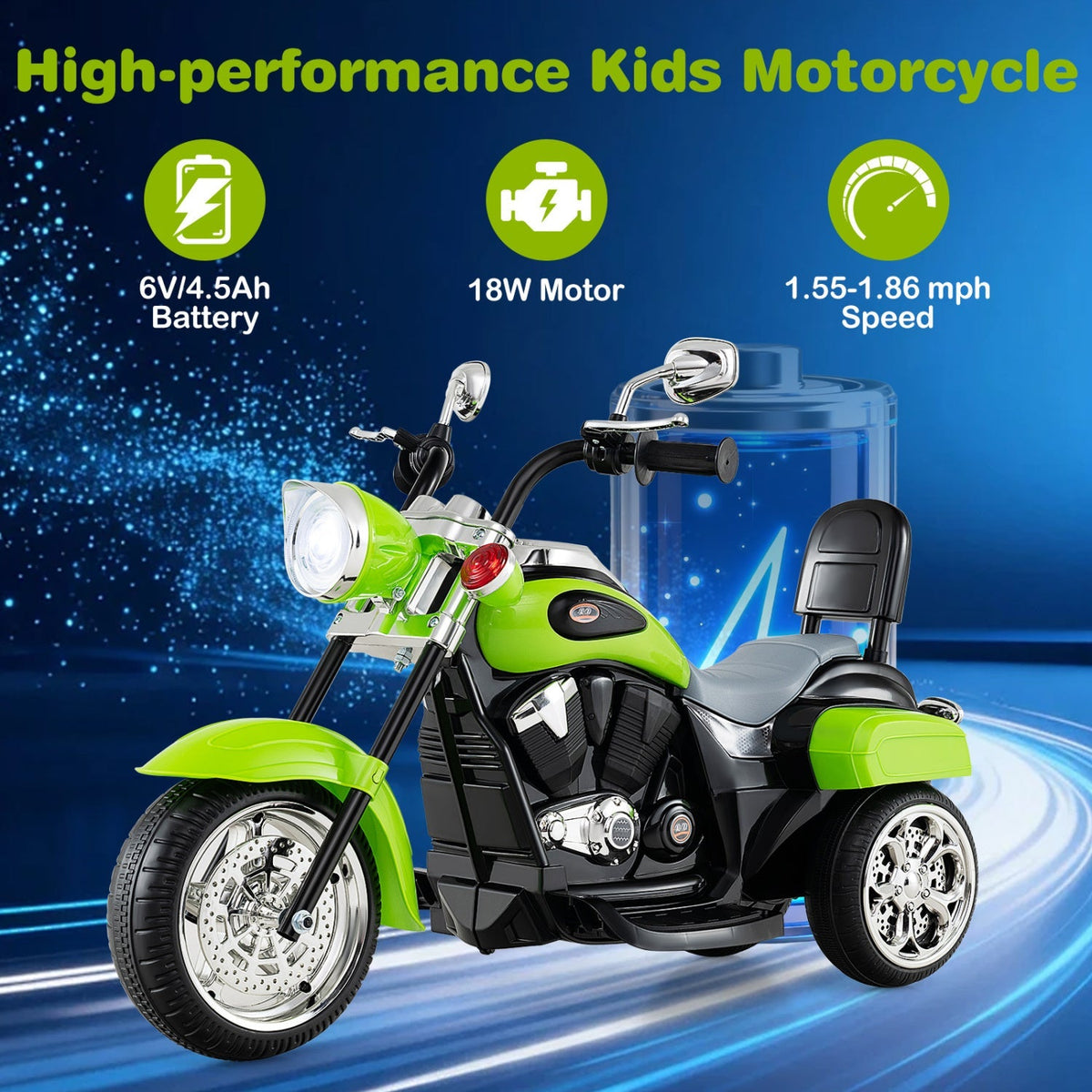 3-wheel electric ride-on toy motorcycle for toddlers by GBruno Store, featuring a 6V battery and colorful design for young children.