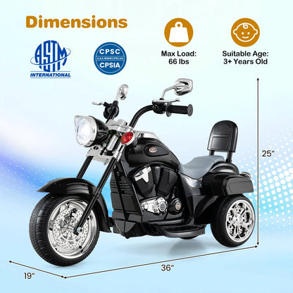 Three-wheeled GBruno Store electric ride-on toy motorcycle for toddlers age 3+, featuring a 6V battery and colorful design.