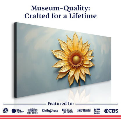 Golden dandelion minimalist abstract wall art canvas by Tailored Canvases showing a modern, artistic floral design.