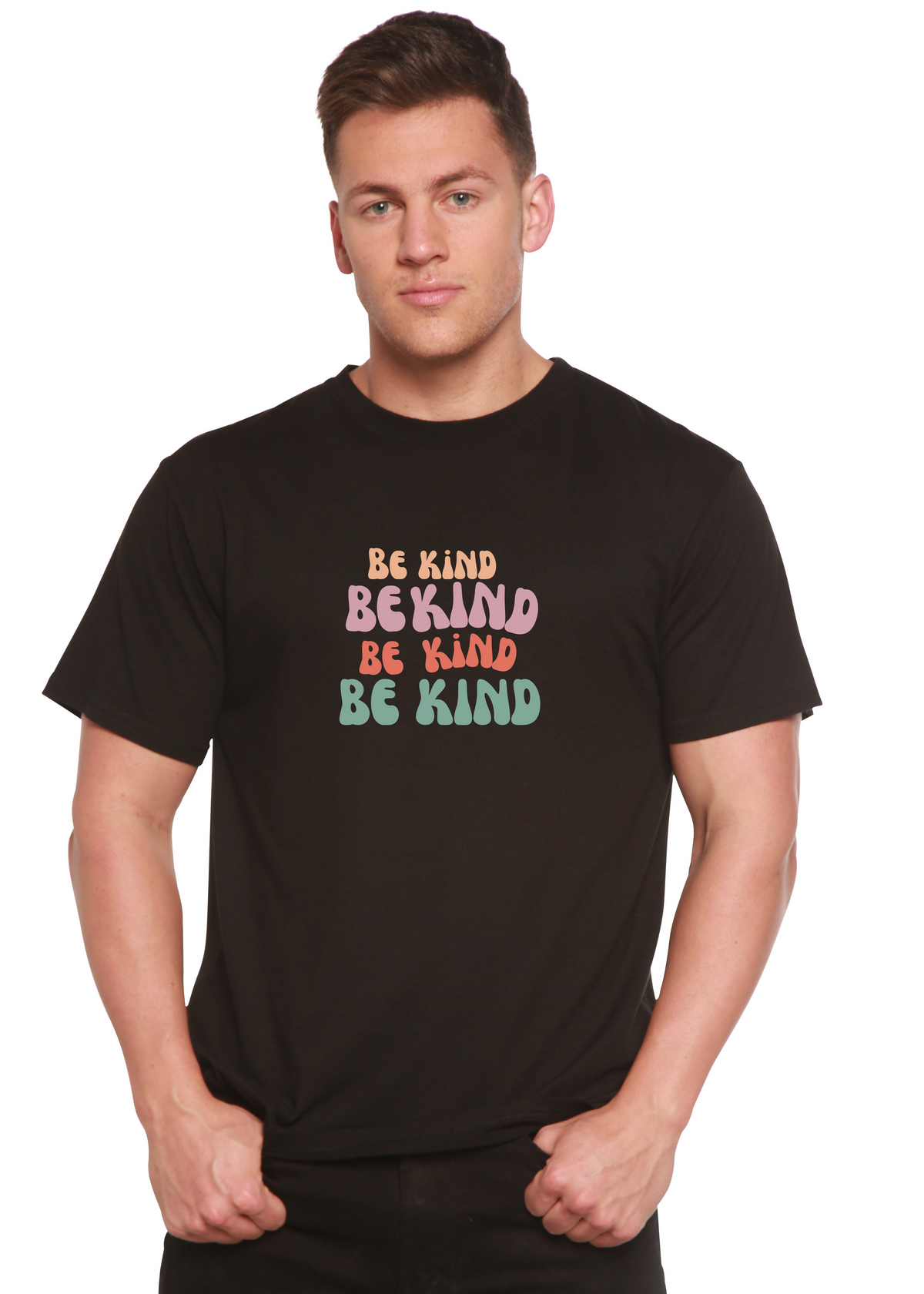Men's Spun Bamboo Be Kind graphic T-shirt made from bamboo viscose and organic cotton, featuring a printed design on the front.