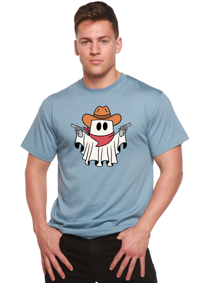Unisex cowboy ghost graphic T-shirt by Spun Bamboo, short sleeve shirt made from bamboo viscose and organic cotton, with printed design.
